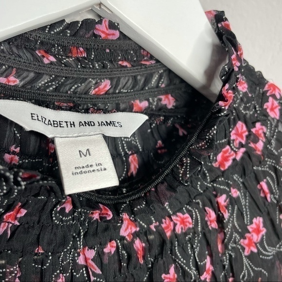 New With Tag Elizabeth And James Beautiful Black Sheer Floral Blouse - Picture 9 of 9